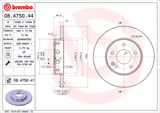 08.4750.41_диск тормозной передний! с покрытием\ MB W202 1.8/2.0D-2.5D 93>