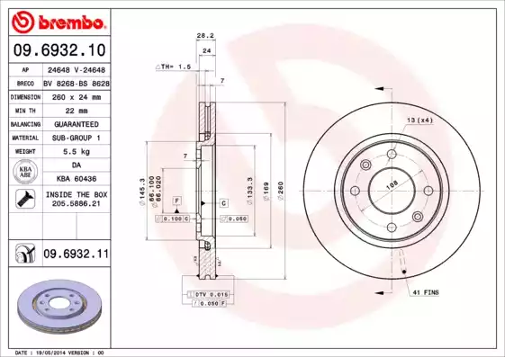 09.6932.10_диск тормозной передний!\ Peugeot 406 1.6-1.9D 95-04