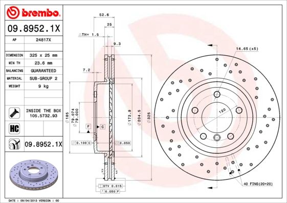 09.8952.1X_диск тормозной передний! перфорированный Xtra\ BMW E46/E85 3.0 M54/M57 00>