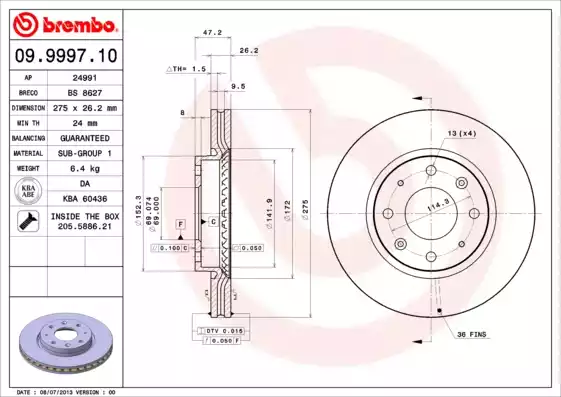 09.9997.10_диск тормозной передний!\ KIA Cerato 1.6/2.0 04>