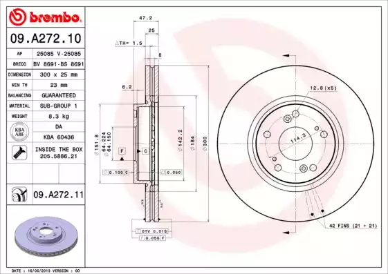 09.A272.11_диск тормозной передний!\ Honda Accord 2.0/2.4/2.2i-CTDi 03>