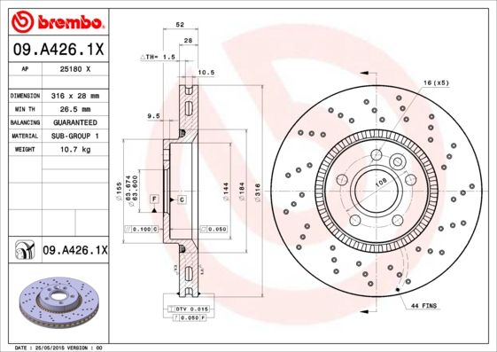 09.A426.1X_диск тормозной передний! перфорированный Xtra\ Ford Galaxy/S-max 1.8D-2.5 06>