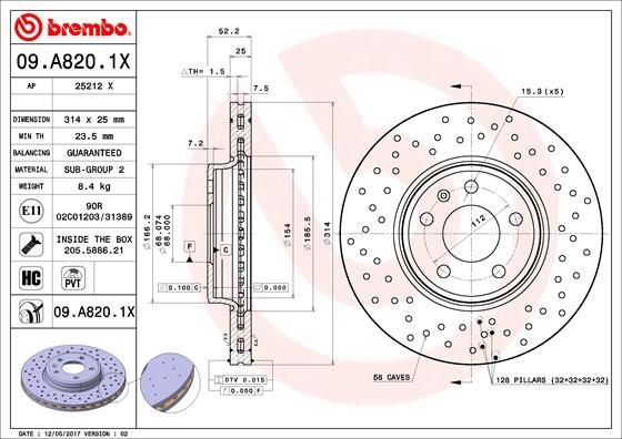 09.A820.1X_диск тормозной передний! перфорированный Xtra\ Audi A4/A5 1.8-3.2FSi 07>