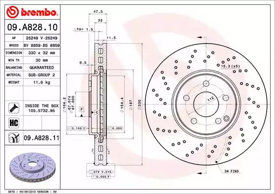 09.A828.11_диск тормозной передний перфорированный!\ MB W211/W220 2.8-5.0i 02>