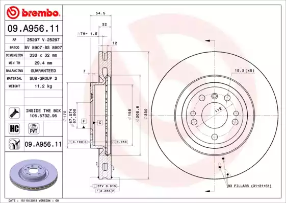 09.A956.11_диск тормозной передний! с покрытием\ MB ML III (W166) 2.5-3.5 11>