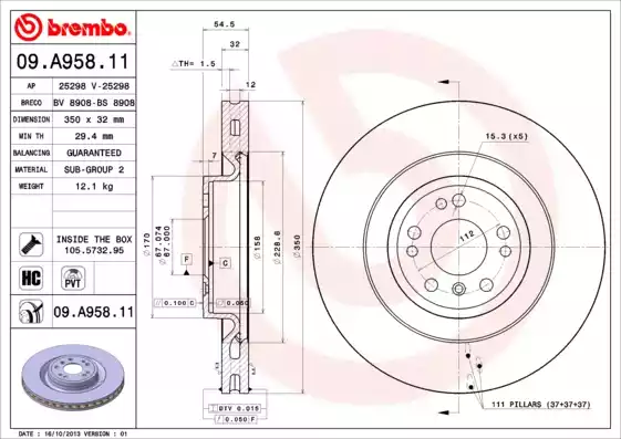 09.A958.11_диск тормозной передний! с покрытием\ MB ML III (W166) 2.5-3.5 11>