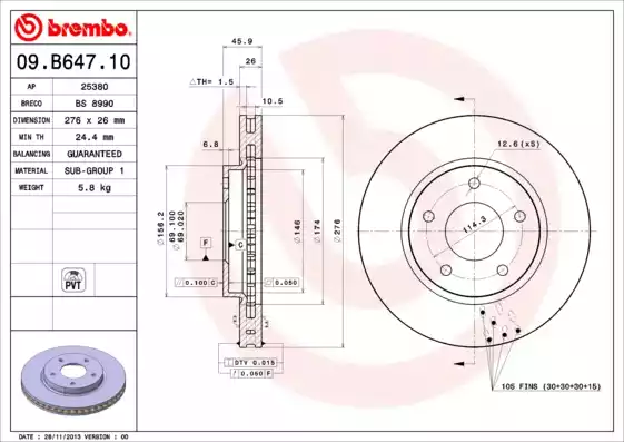 09.B647.10_диск тормозной !передний\ Mitsubishi Lancer 1.5/1.8/2.0 Di-D 08>