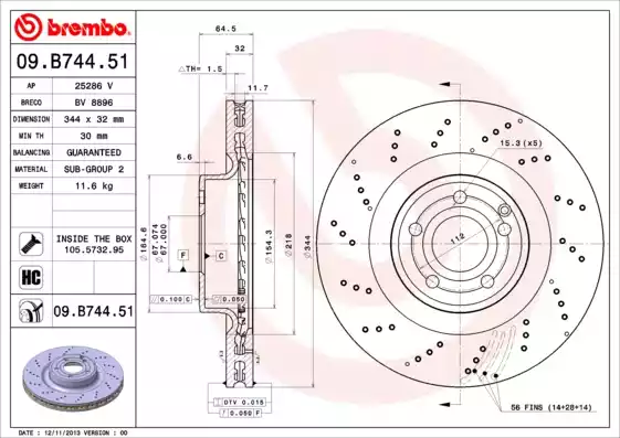 09.B744.51_диск тормозной передний перфорированный!\ MB R172 SLK 2.5-3.5 11>