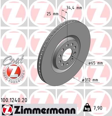 100.1240.20_диск тормозной !перед. 312x25/34-5x100 \ Audi A3/TT, VW Golf/Bora 1.8-2.8 98>