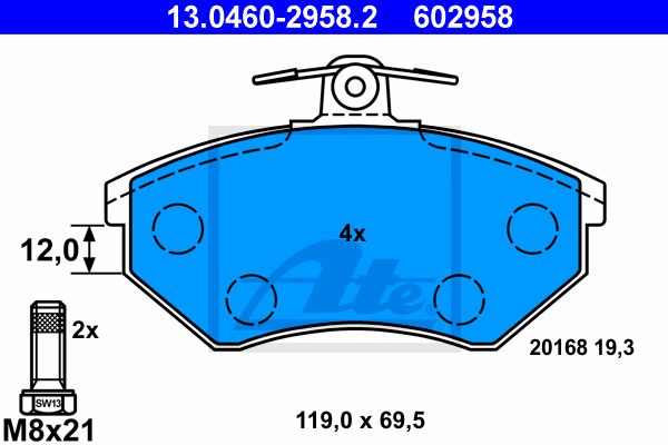 13.0460-2958.2_=134 40=571357B !колодки дисковые п.\ Audi 80/A4 86-97,VW Golf III/Passat 88-97