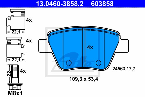 13.0460-3858.2_колодки дисковые! задние с антискрип.пл.\ Audi A3, VW Golf, Skoda Superb 1.2-3.2 08>