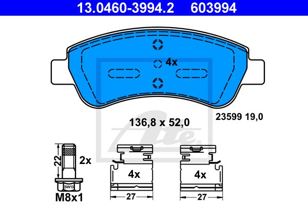 13.0460-3994.2_!колодки дисковые п.\ Peugeot 206/207/307, Citroen Xsara/Berlingo/C4 1.4i-2.0HDi 00>