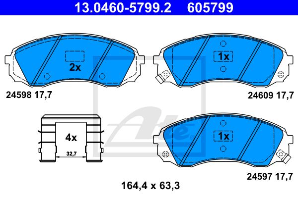 13.0460-5799.2_колодки дисковые передние! с антискрип. пластинами\ KIA Carnival 2.7i V6/2.9CRDi 06>