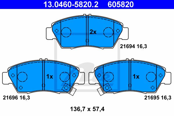 13.0460-5820.2_=572340B !колодки дисковые п.\ Honda Civic 1.4/1.6 & VT-i & VTEC 91-01/CRX 1.6 92-93