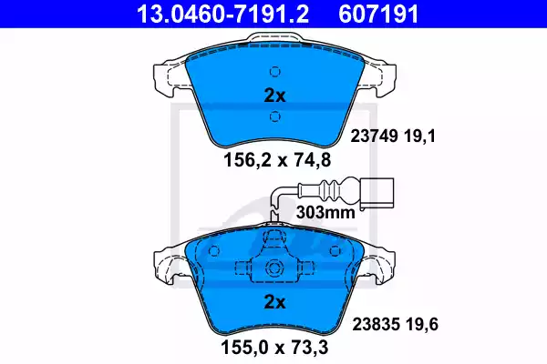 13.0460-7191.2_=1045 22 !колодки дисковые п.\ VW Touareg 3.0-6.0 V12 04>