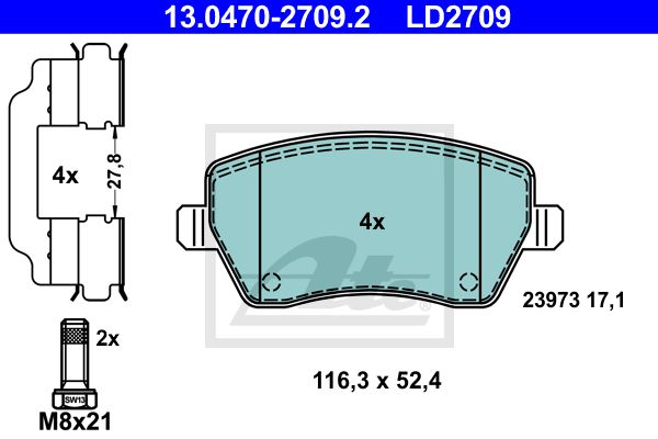 13.0470-2709.2_колодки дисковые передние! Сeramic\ Nissan Micra/Note,Renault Clio/Modus 1.0-1.6 03>