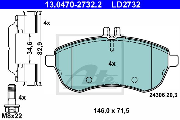 13.0470-2732.2_колодки дисковые передние! ceramic\ MB W204/S204/C204/W212/S212/A207 1.8-3.0/CDi 07>