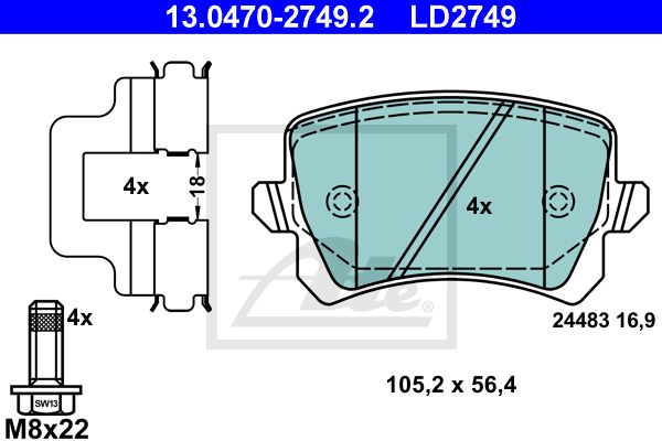 13.0470-2749.2_колодки дисковые задние! ceramic\ VW Passat/Tiguan 1.4TSi-2.0TSi/1.6TDi/2.0TDi 07>