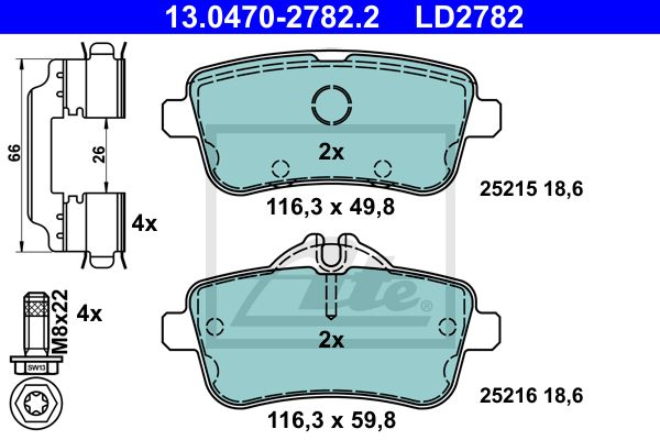 13.0470-2782.2_колодки дисковые задние! с антискрип. пл.\MB W166/R172 ML250-ML500 2.5-5.2/3.5CDI 11>