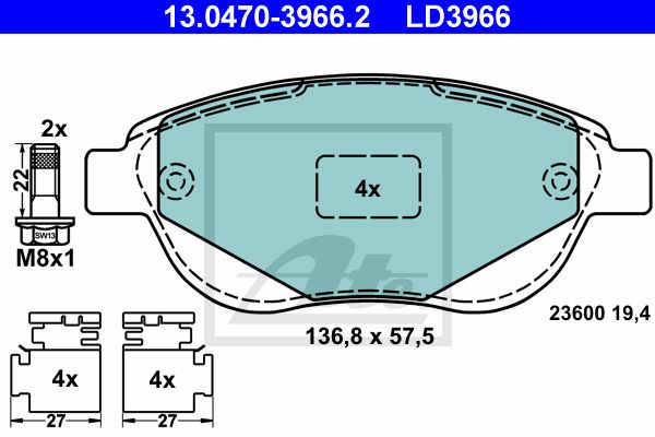 13.0470-3966.2_колодки дисковые передние!\ Peugeot 307, Citroen Xsara 1.6-2.0/HDi 00>