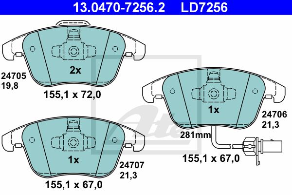 13.0470-7256.2_колодки дисковые передние! Ceramic\ Audi A4/A5 1.8TFSi/2.0TDi/3.0TDi 07>