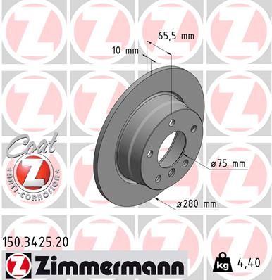 150.3425.20_диск тормозной !задн. 280x10/66-5x120 \ BMW E87/E81 1.6/1.8/1.8D 04>