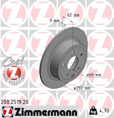 200.2519.20_диск тормозной !задн. 292x9/62-5x114 \ Nissan Qashqai 1.6-2.0i/1.5dCi-2.0dCi 07>