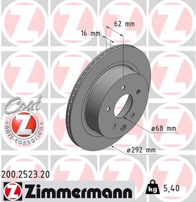 200.2523.20_диск тормозной !задн. 292x16/62-5x114 \ Nissan X-Trail 2.0/2.5/2.2DCi 01>