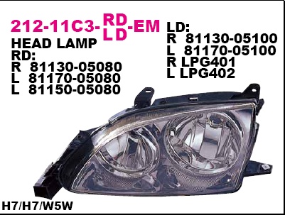 212-11C3L-LD-EM_фара левая! электр.\ Toyota Avensis 01-02