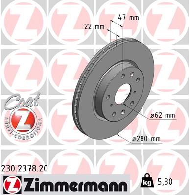 230.2378.20_диск тормозной !перед. 280x22/47-5x114 \Suzuki SX4, Fiat Sedici 1.5/1.6/1.9D/2.0D 06>