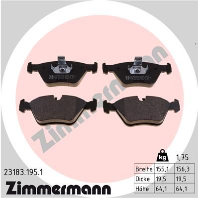 23183.195.1_колодки дисковые !перед. 156x64x20 \ BMW E46 3.0i/Ci/CD/D/DX/ix 00>/E39 2.0D/2.5D 00-03