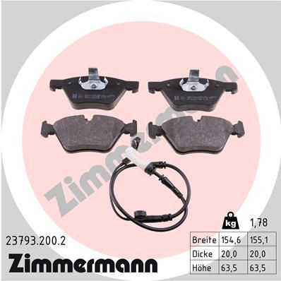 23793.200.2_колодки дисковые !перед. 155x64x20 \ BMW E81-88/90-92 2.0-3.0i/2.0D 05>