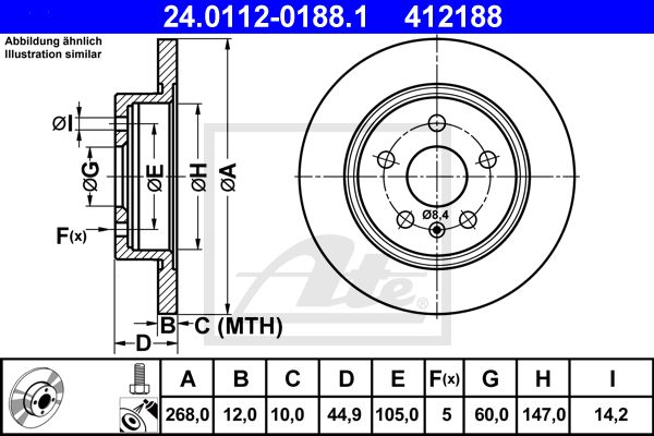 24.0112-0188.1_диск тормозной задний!\ Opel Astra J, Chevrolet Cruze 1.4-1.8/1.3-2.0CDTi/2.0CDi 09>