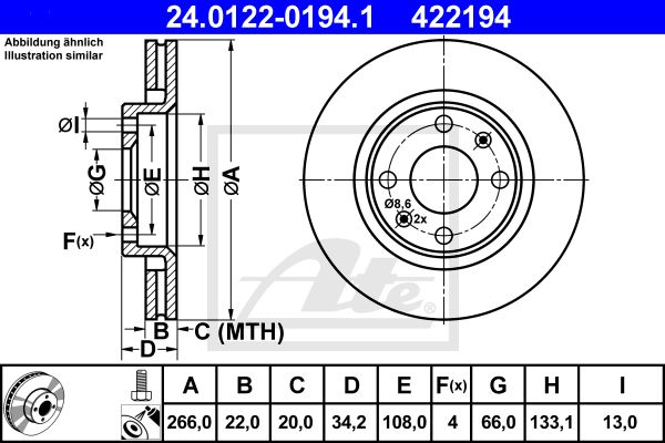 24.0122-0194.1_диск тормозной передний!\ Citroen C3/Xsara, Peugeot 206 1.1-2.0HDi 96>