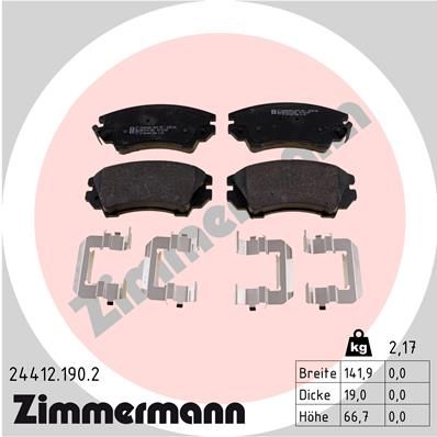 24412.190.2_колодки дисковые !перед. 142x67x19 \ Opel Insignia 2.0CDTi 190HP/2.0 Turbo 08>