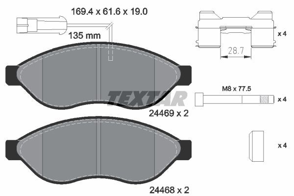 2446901_колодки дисковые !передние\ Citroen Jumper,Fiat Ducato,Peugeot Boxer 2.2HDi 06>