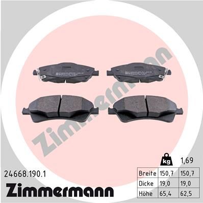 24668.190.1_колодки дисковые !перед. 151x65x19 \ Toyota Avensis 1.6-2.2D 09>