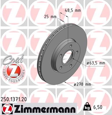 250.1371.20_диск тормозной !перед. 278x25/48-5x108 \ Ford Focus/C-MAX 1.0-1.6/1.6TDCi 10>