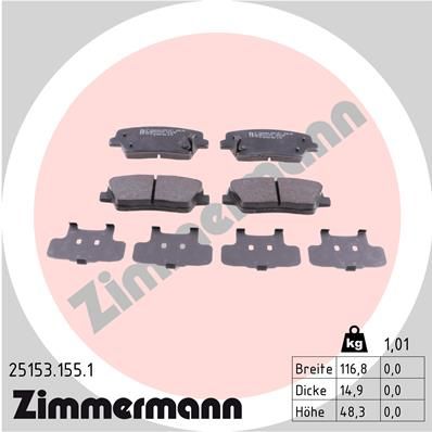 25153.155.1_колодки дисковые !задн. 117x48x15 \ Hyundai Santa Fe, KIA Sorento 2.4/2.0D/2.2D 01/09>