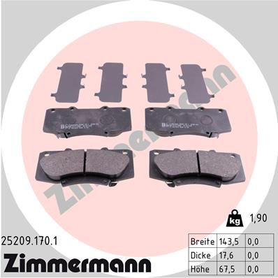 25209.170.1_колодки дисковые !перед. 144x68x17 \ Toyota Land Cruiser J12 4.0i/3.0D 03>, Lexus GX460