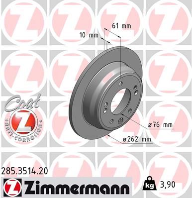 285.3514.20_диск тормозной !задн. 262x10/61-5x114 \ Hyundai i30/ix35 07>, KIA Cee'd/Sportage 06>