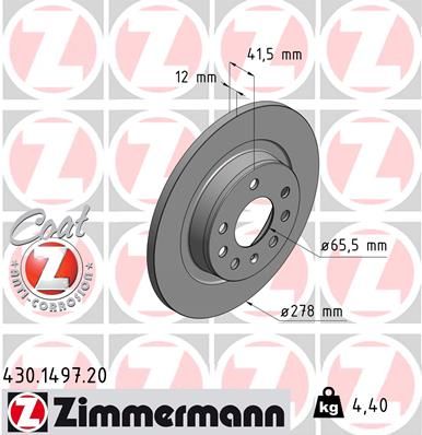 430.1497.20_диск тормозной !задн. 278x12/42-5x110 \ Opel Vectra 1.6-2.2DTi 02>