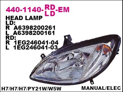 440-1140R-LD-EM_фара правая! электр.\ MB Vito all 03>