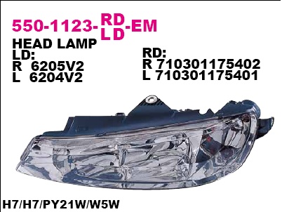 550-1123R-LD-EM_фара правая! электр.\ Peugeot 406 99-04