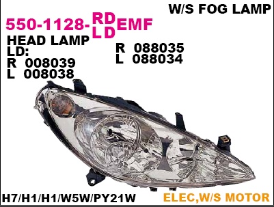 550-1128R-LD-EMF_фара правая! электр. с противотуманкой\ Peugeot 307 01-02