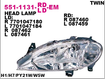 551-1131L-LD-EM_фара левая! электр. twin\ Renault Megane all models 99-01