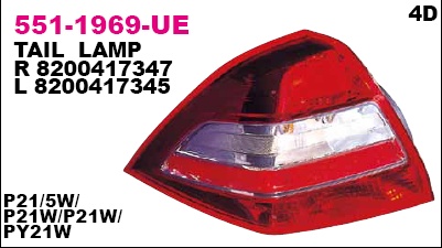 551-1969R-E_фонарь правый! 4 door\ Renault Megane all 06>