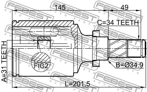 Шрус внутренний R 31x34.9x34 CHEVROLET CRUZE 2010- FEBEST 1011-J300RH