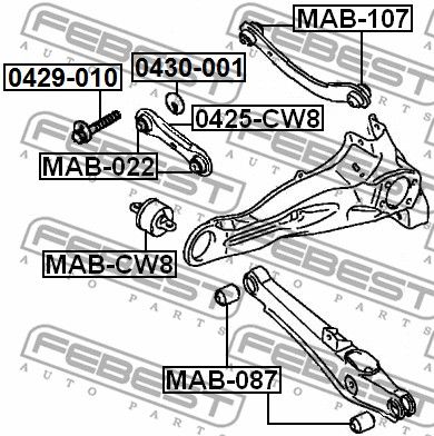 Болт с эксцентриком MITSUBISHI LANCER CY,CZ# 2007.03-2013.02 [EUR] FEBEST 0429-010