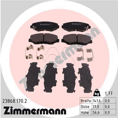 23868.170.2_колодки дисковые !перед. 142x57x17 \ Honda CR-V II/Accord VIII 2.0/2.4 02>